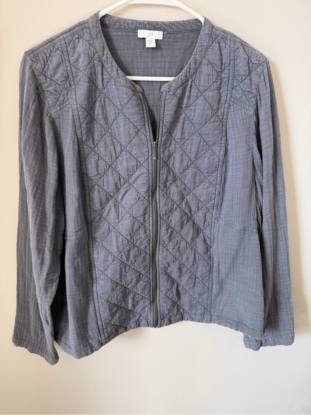 J. Jill Lightweight Cotton Quilted Zip-Front Jacket - Gray